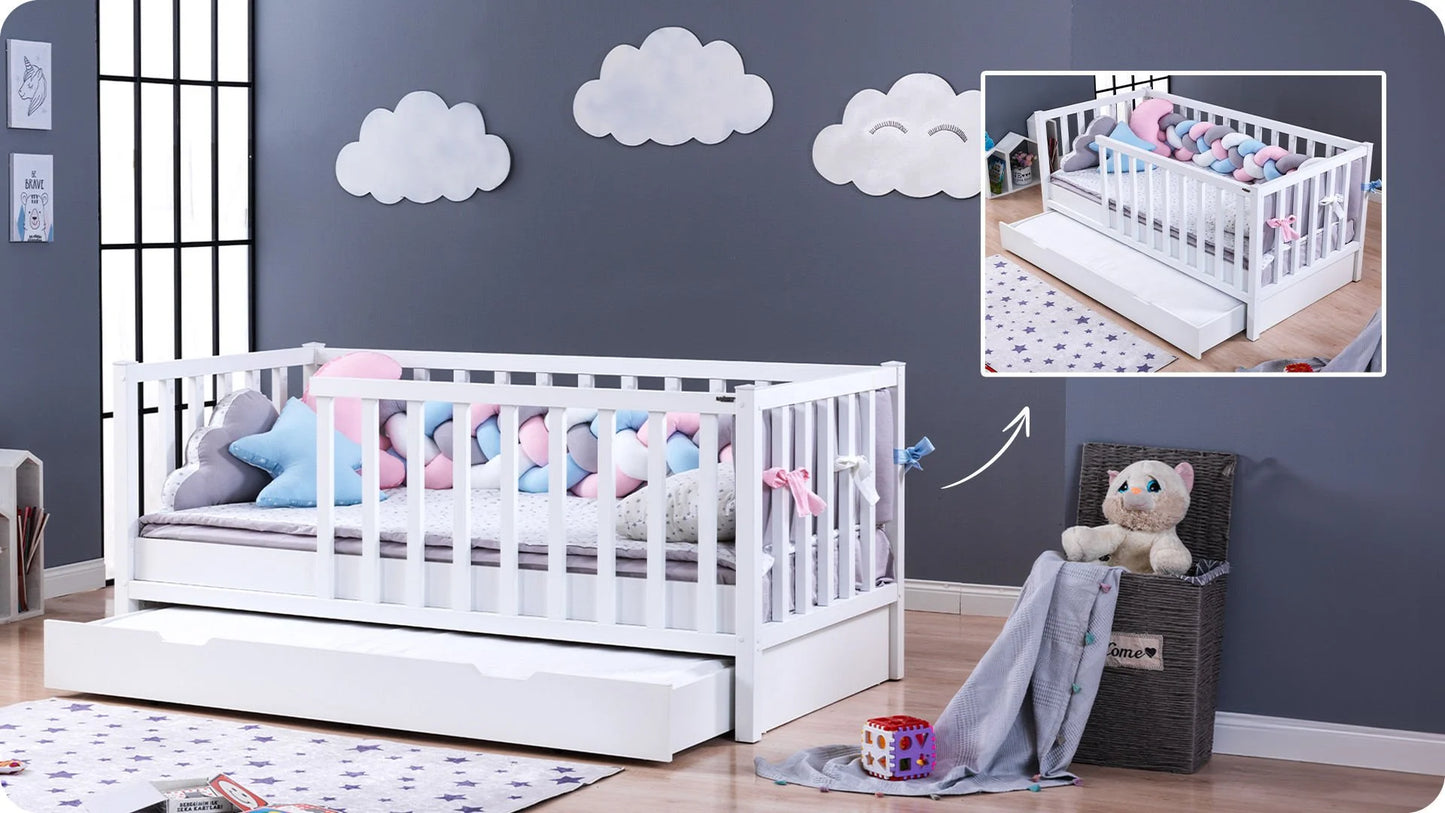 Montessori-Schlafzimmer für Jungen/Mädchen „Luna“, weiße Farbe.