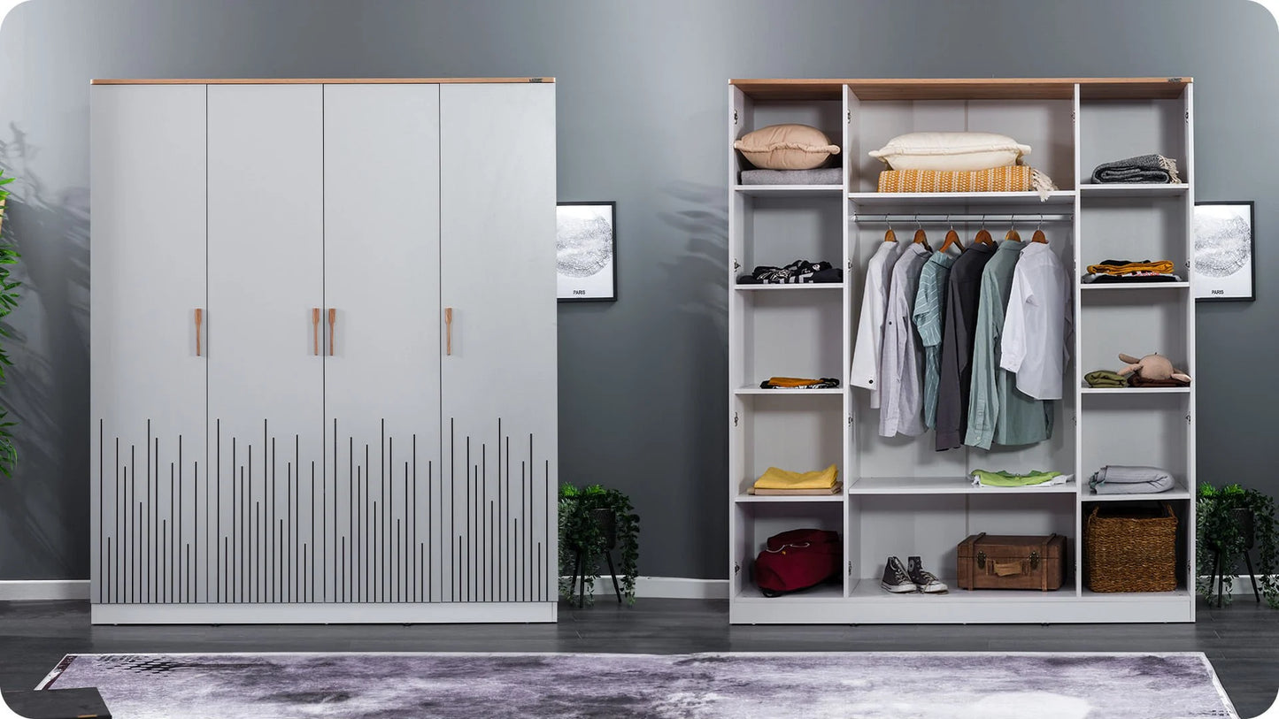 Cameretta completa per ragazzi "Lucas" stile contemporaneo color bianco, nero e legno chiaro.