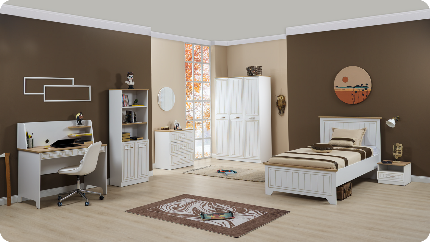 Cameretta completa per ragazzo "Mango" con letto 120x200 stile essenziale bianco