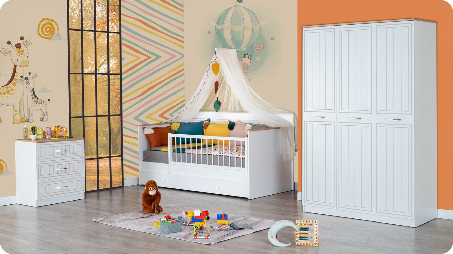 Cameretta Montessori serie "Mango" colore bianco.