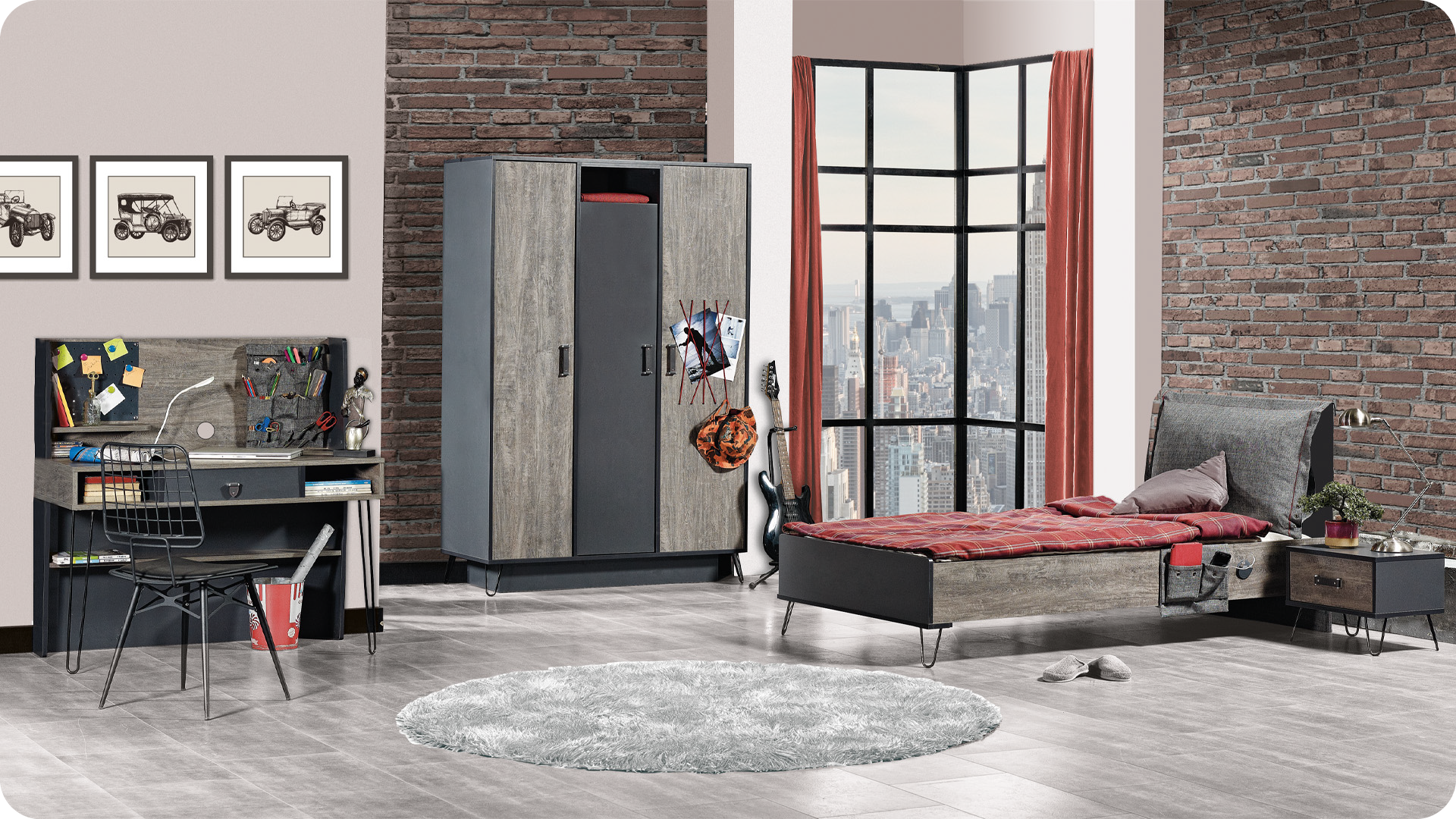 Cameretta completa per ragazzo con letto 100x200 Mod. Lotus –