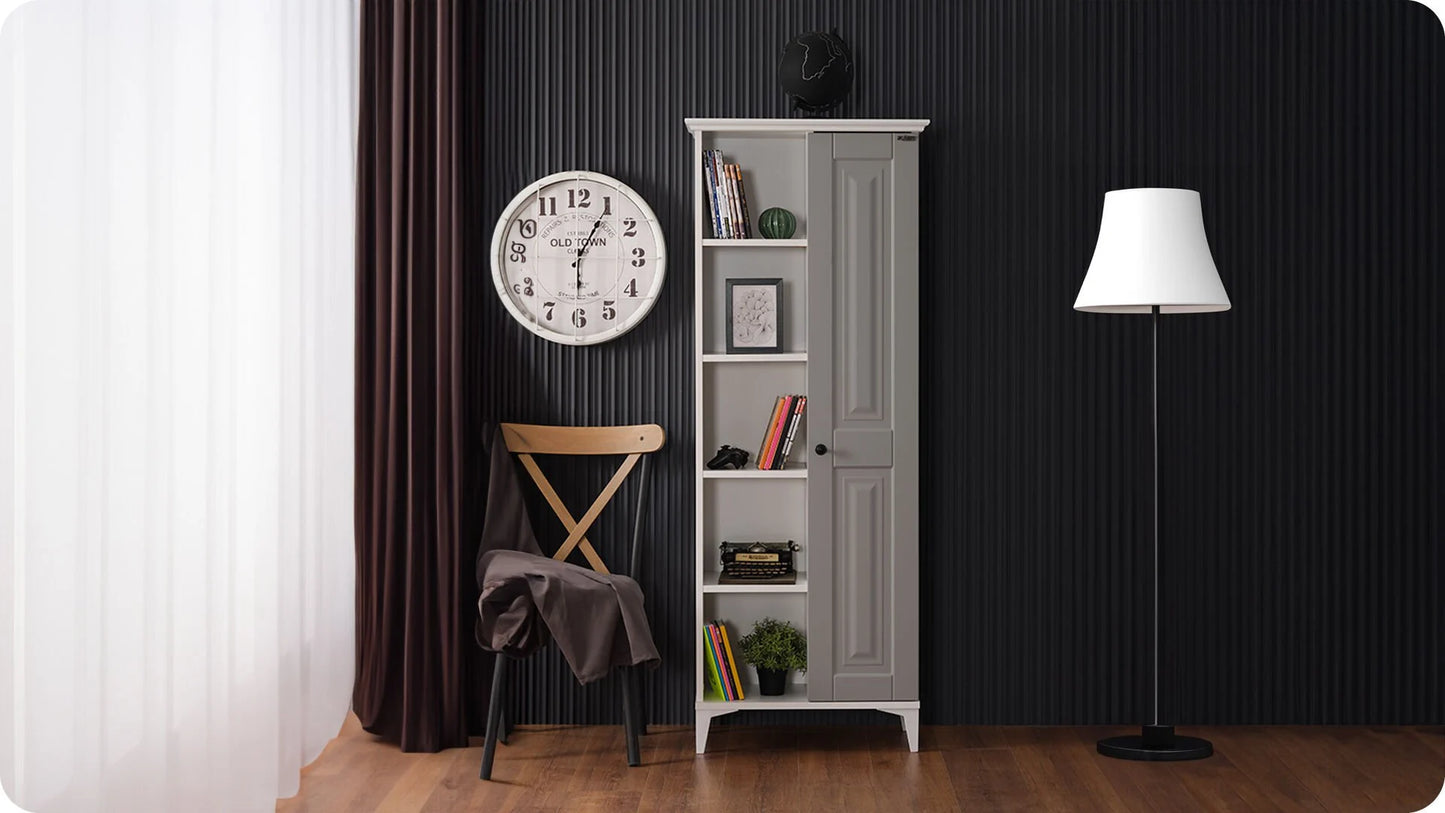 Komplettes Kinderzimmer „Eva“ im eleganten Stil in hellgrau und weiß, Kleiderschrank mit 3 Türen.