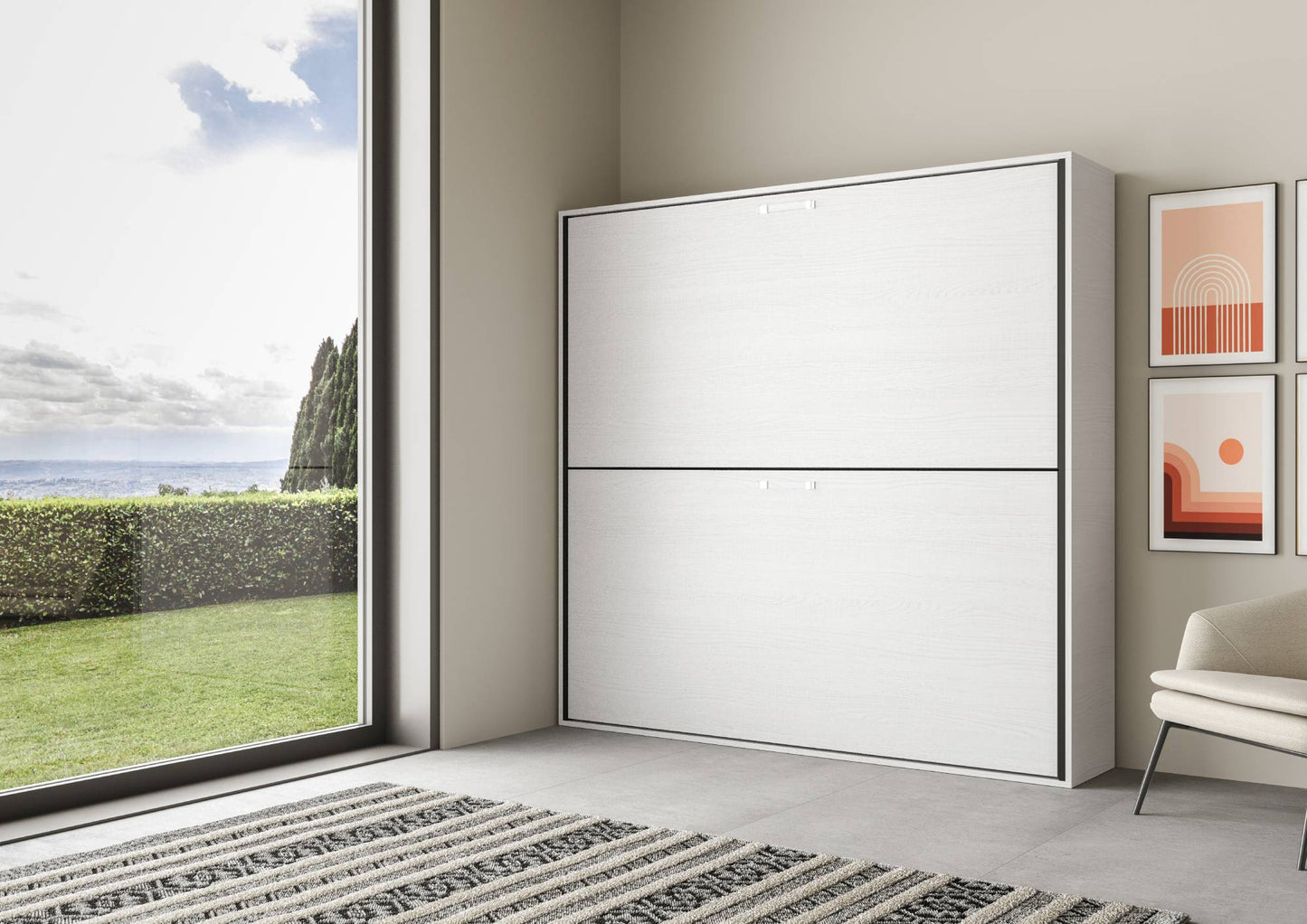 Letto a castello a scomparsa con due letti singoli colore bianco frassino L.199,9 P.39,2 H.190,8