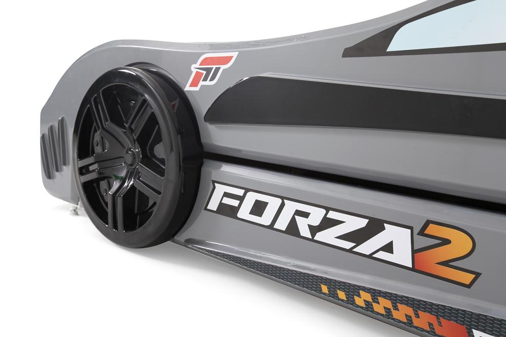 Letto singolo con secondo letto estraibile a forma di auto sportiva colore grigio FORZA2, materassi inclusi.