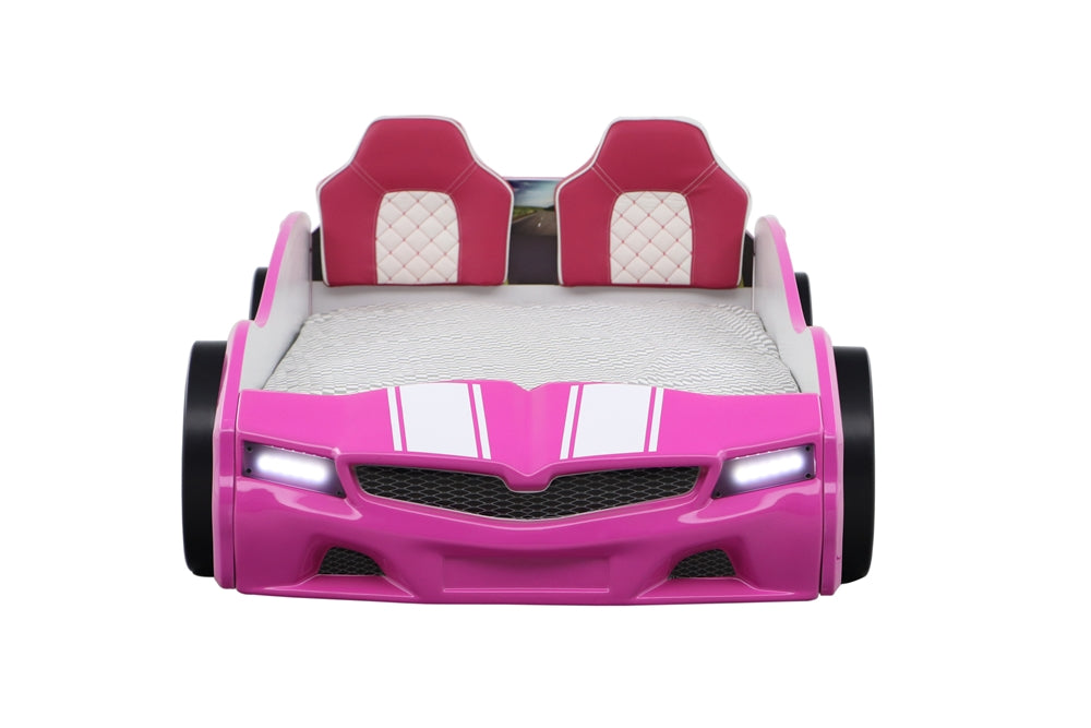 Letto singolo a forma di auto sportiva colore rosa SPX, materasso incluso.