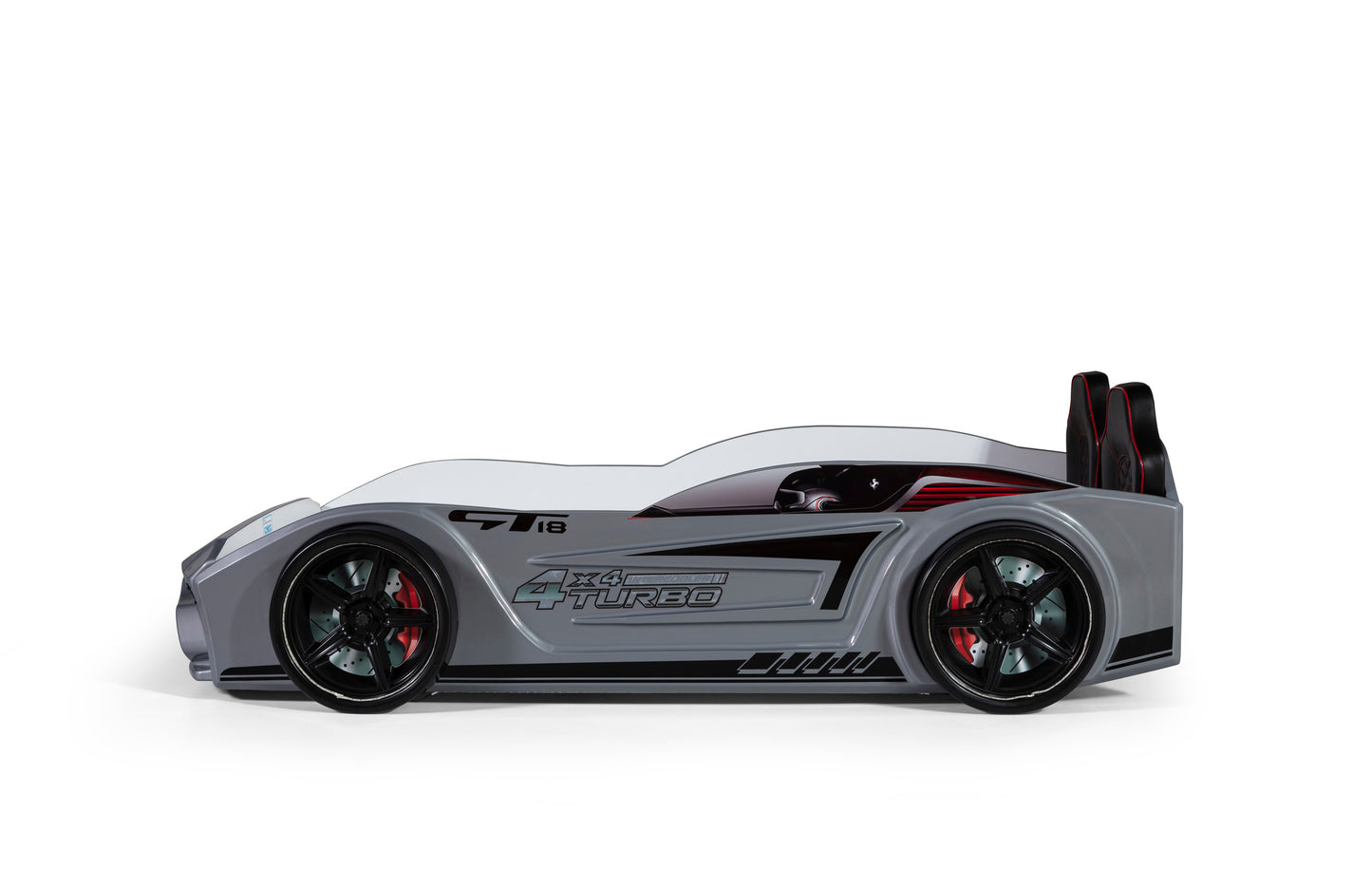 Letto singolo contenitore a forma di auto sportiva colore grigio GT18, materasso incluso.