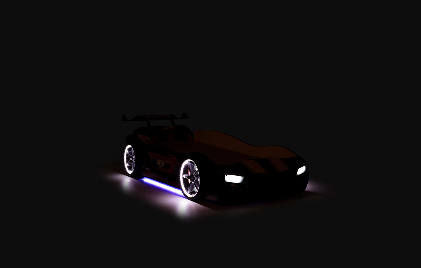 Letto singolo contenitore a forma di auto sportiva colore nero SPX, materasso incluso.