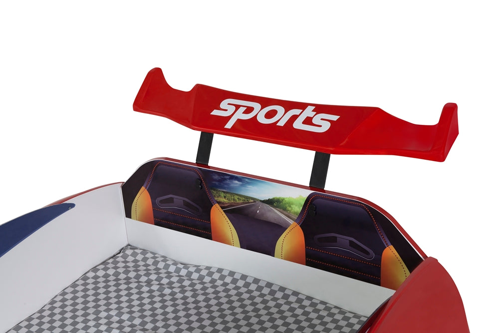 Einzelbett in Form eines ASTON-Sportwagens, rot, inklusive Matratze.