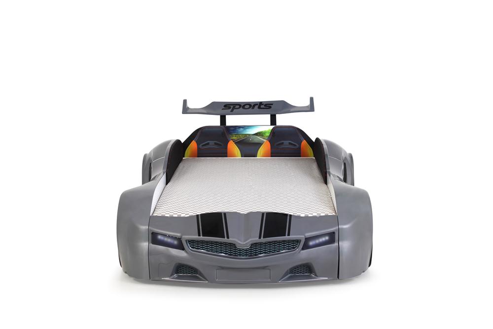 Letto singolo contenitore a forma di auto sportiva colore grigio SPX XTREME con controller e musica, materasso incluso.