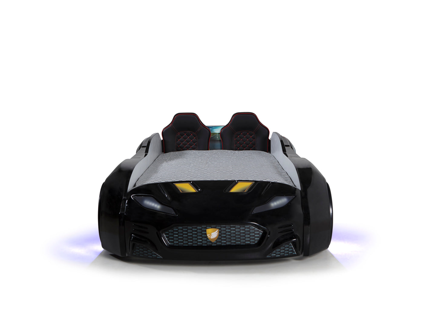 Letto singolo contenitore a forma di auto sportiva colore nero MAXI con comandi e musica, materasso incluso.