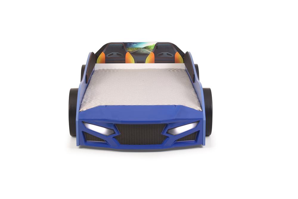 Letto singolo a forma di auto sportiva colore blu SPORT 3.0, materasso incluso.