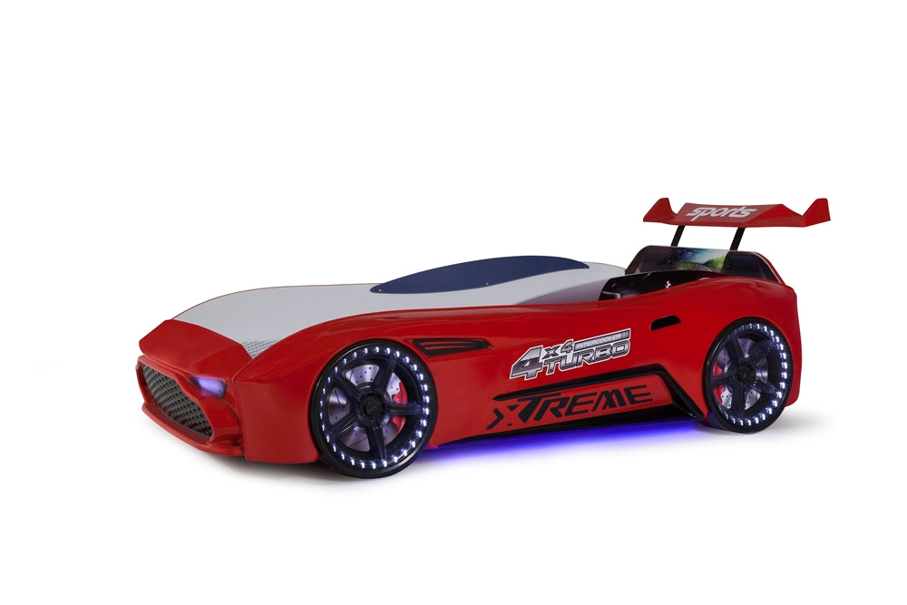Einzelbett in Form eines ASTON-Sportwagens, rot, inklusive Matratze.