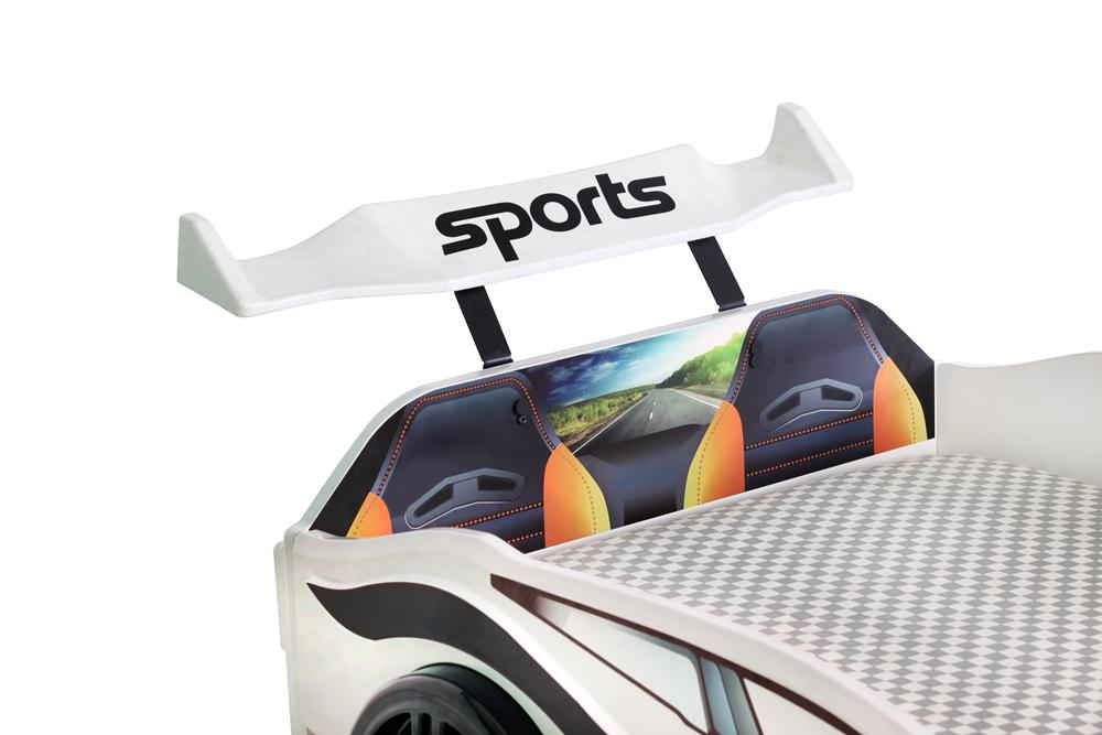 Letto singolo con secondo letto estraibile a forma di auto sportiva colore bianco FORZA2, materassi inclusi.