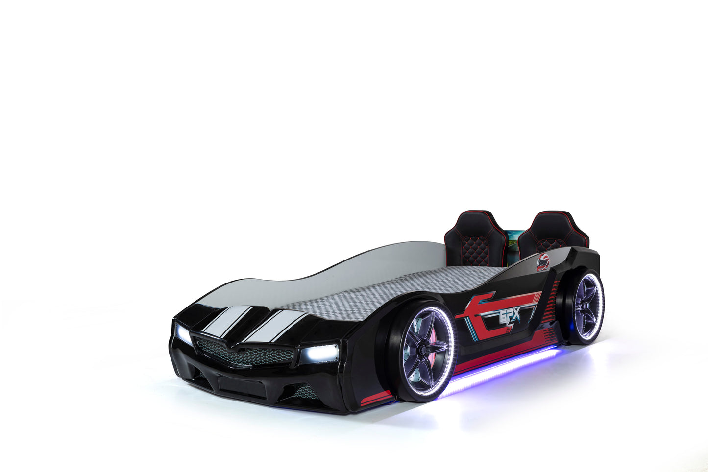 Letto singolo contenitore a forma di auto sportiva colore nero SPX, materasso incluso.