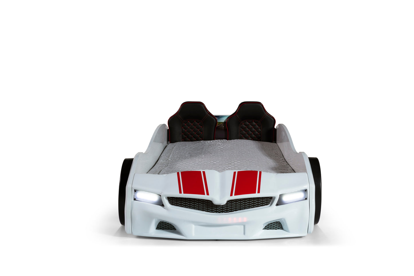 Letto singolo contenitore a forma di auto sportiva colore bianco SPX, materasso incluso.