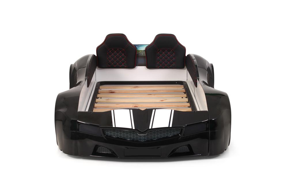 Letto singolo contenitore a forma di auto sportiva colore nero SPX XTREME con controller e musica, materasso incluso.