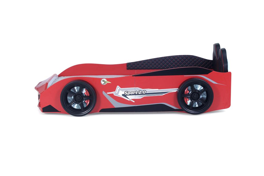 Letto singolo a forma di auto sportiva colore rosso SPORT 3.0, materasso incluso.