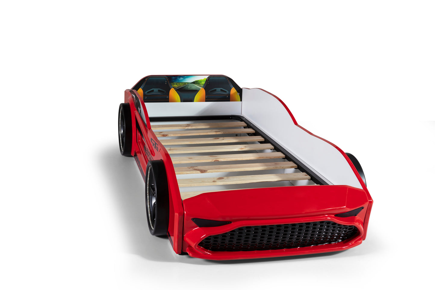 Letto singolo contenitore a forma di auto sportiva colore rosso GT18, materasso incluso.