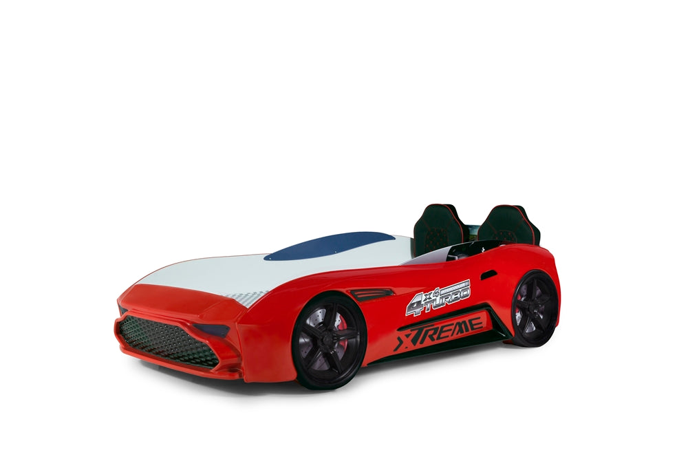Einzelbett in Form eines ASTON-Sportwagens, rot, inklusive Matratze.
