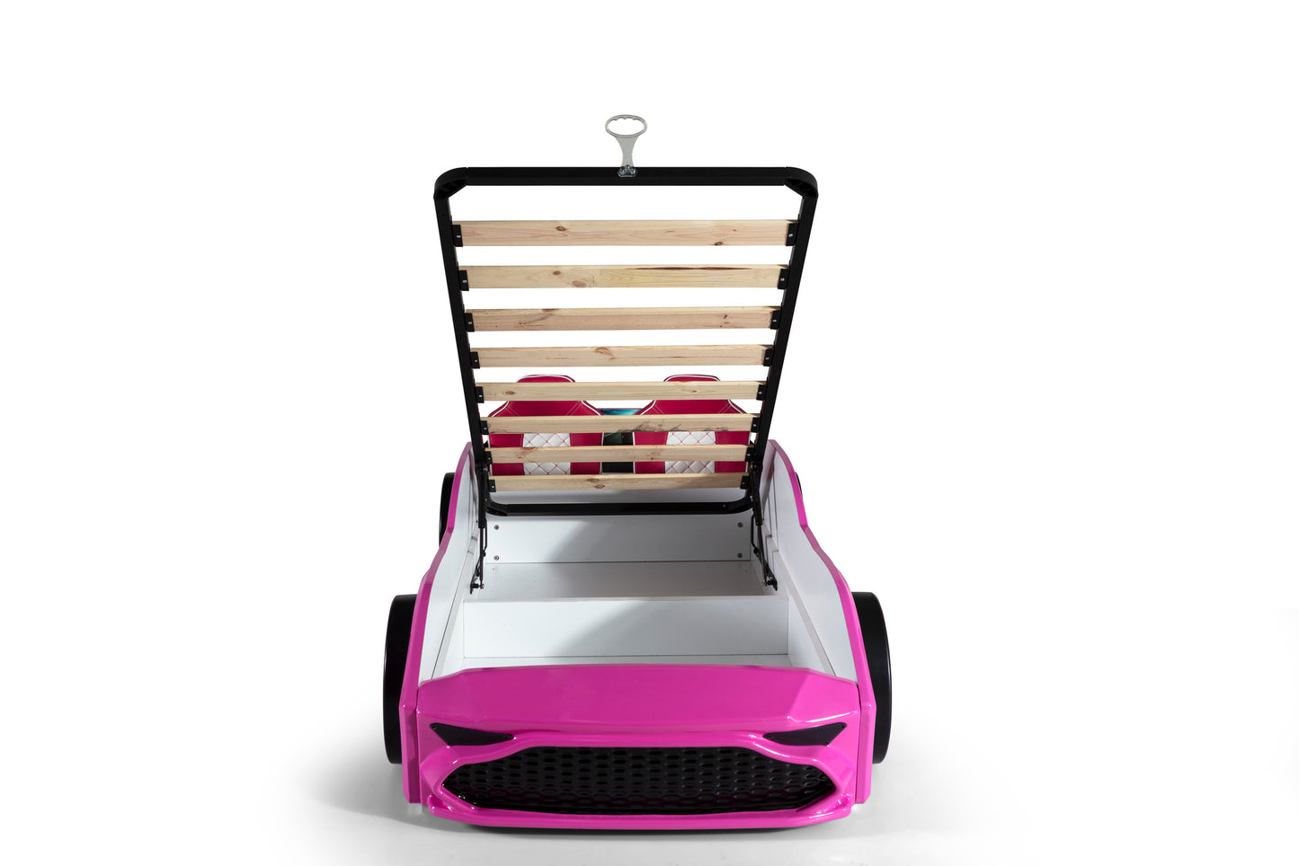 Letto singolo contenitore a forma di auto sportiva colore rosa GT18, materasso incluso.