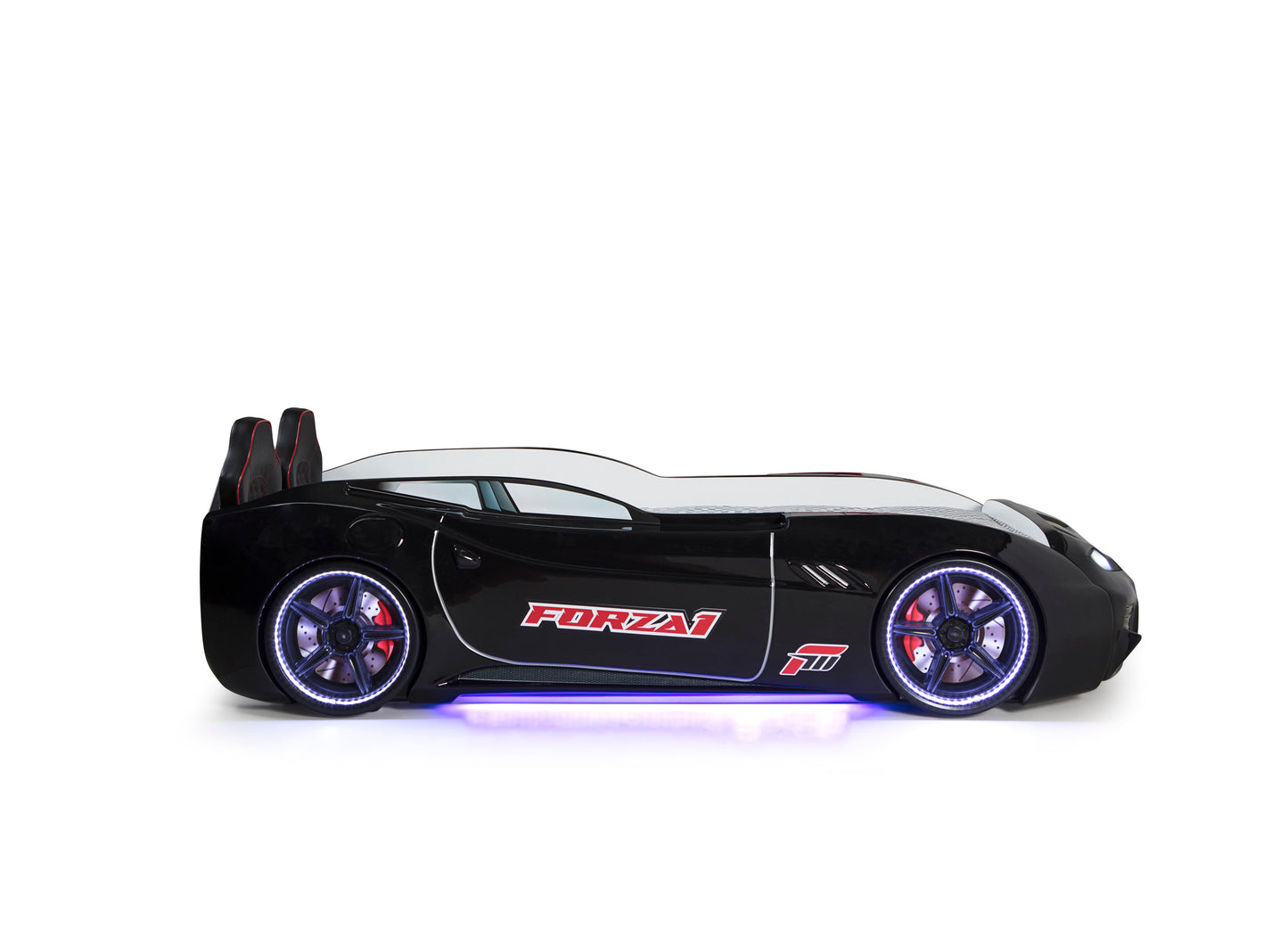 Letto singolo contenitore a forma di auto sportiva colore nero MAXI con comandi e musica, materasso incluso.