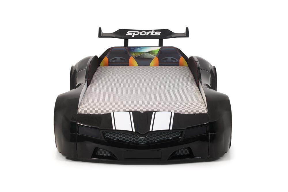 Letto singolo contenitore a forma di auto sportiva colore nero SPX XTREME con controller e musica, materasso incluso.