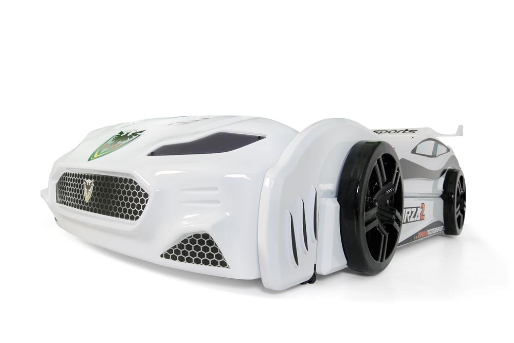 Letto singolo con secondo letto estraibile a forma di auto sportiva colore bianco FORZA2, materassi inclusi.