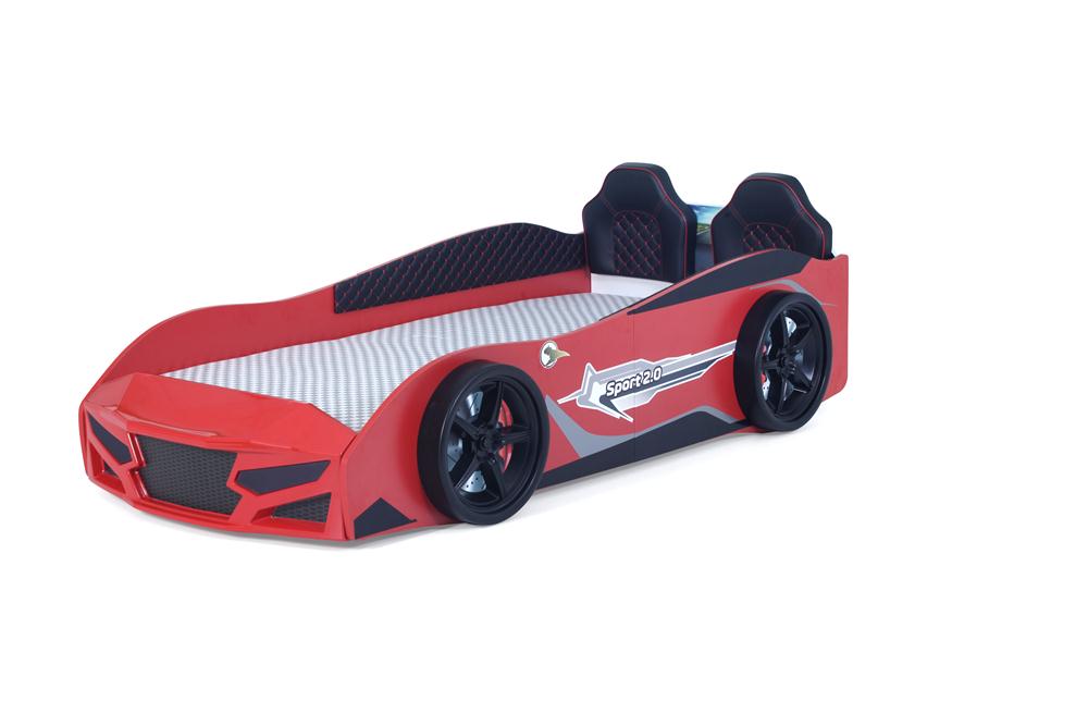 Letto singolo a forma di auto sportiva colore rosso SPORT 3.0, materasso incluso.
