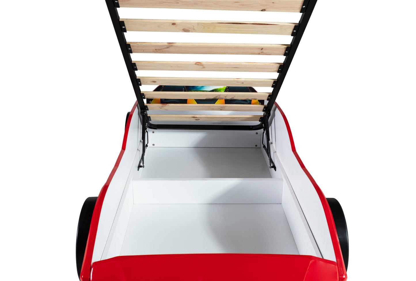 Letto singolo contenitore a forma di auto sportiva colore rosso GT18, materasso incluso.