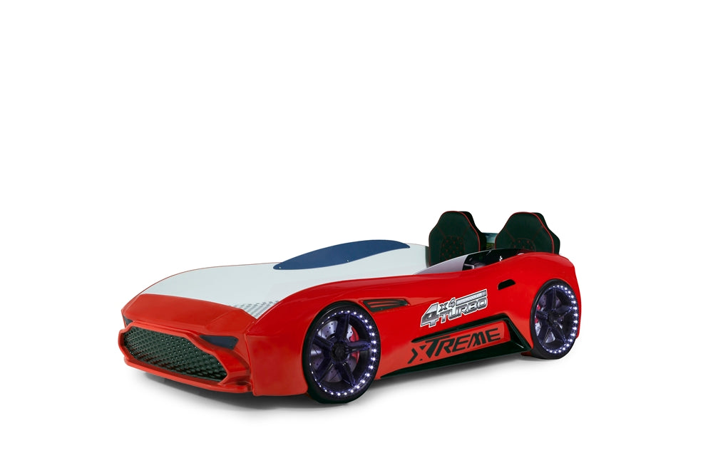 Einzelbett in Form eines ASTON-Sportwagens, rot, inklusive Matratze.