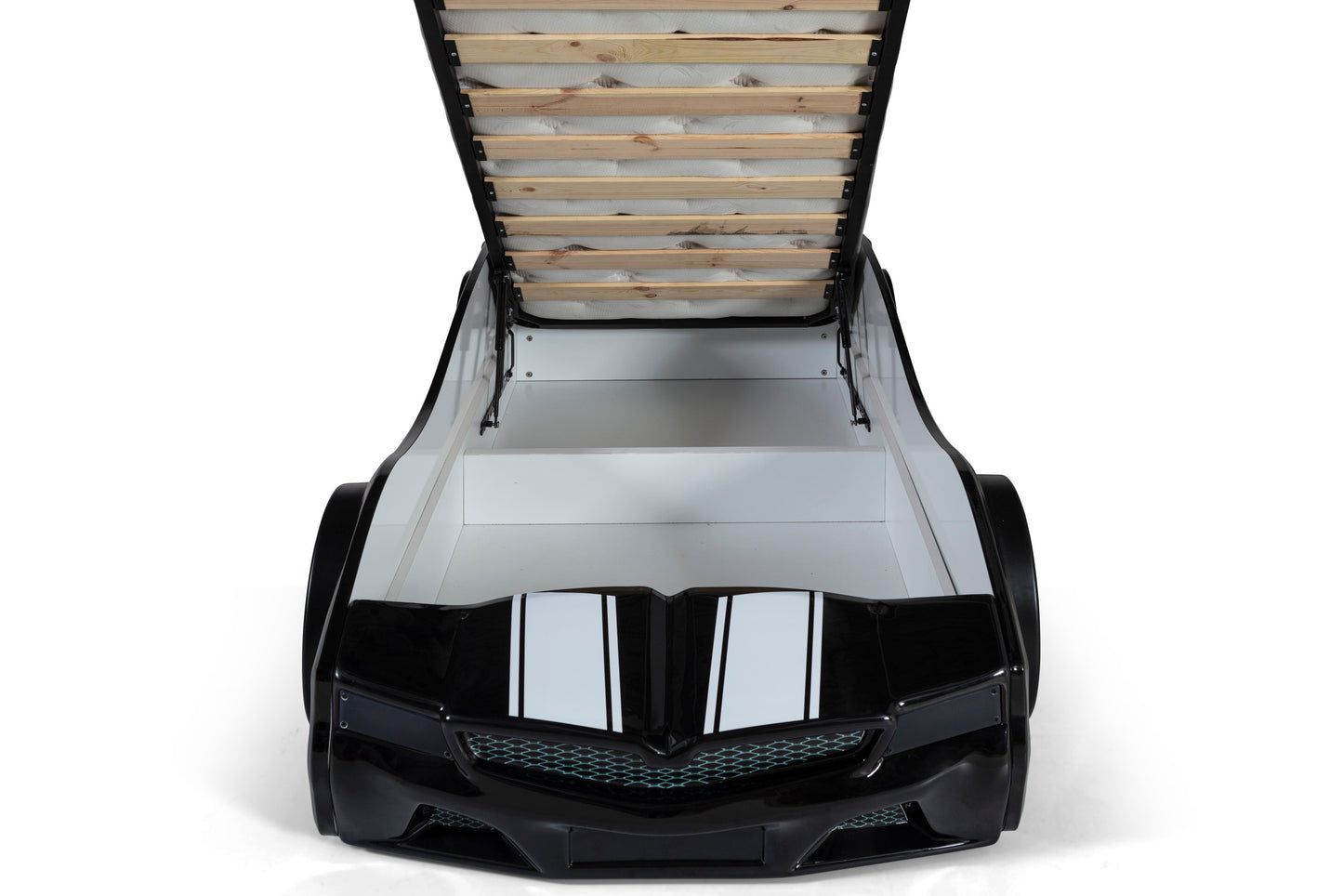 Letto singolo contenitore a forma di auto sportiva colore nero SPX, materasso incluso.