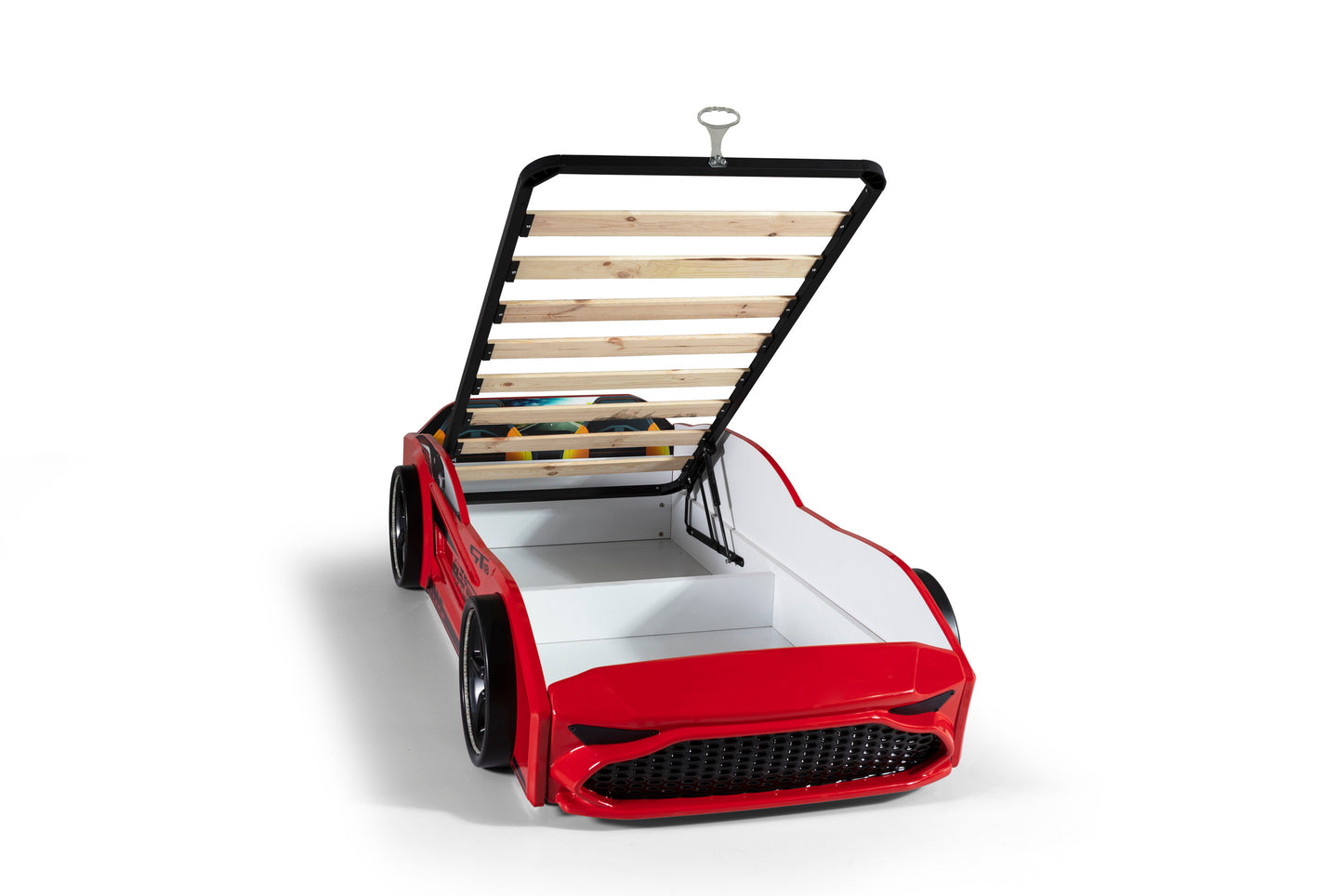 Letto singolo contenitore a forma di auto sportiva colore rosso GT18, materasso incluso.