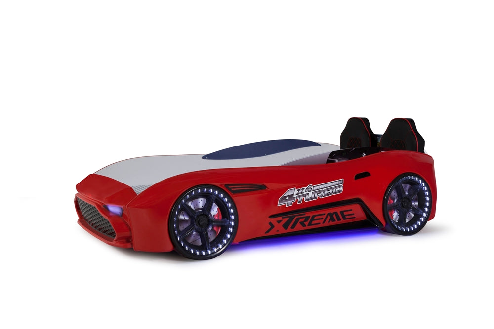 Einzelbett in Form eines ASTON-Sportwagens, rot, inklusive Matratze.