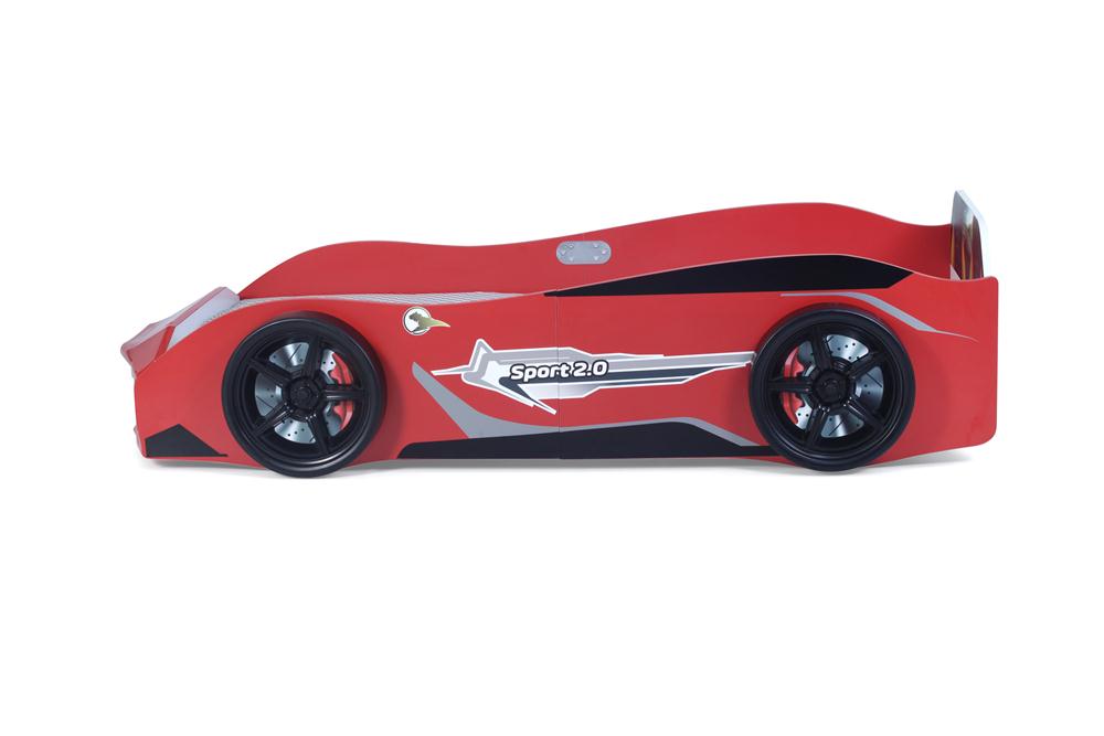 Letto singolo a forma di auto sportiva colore rosso SPORT 3.0, materasso incluso.