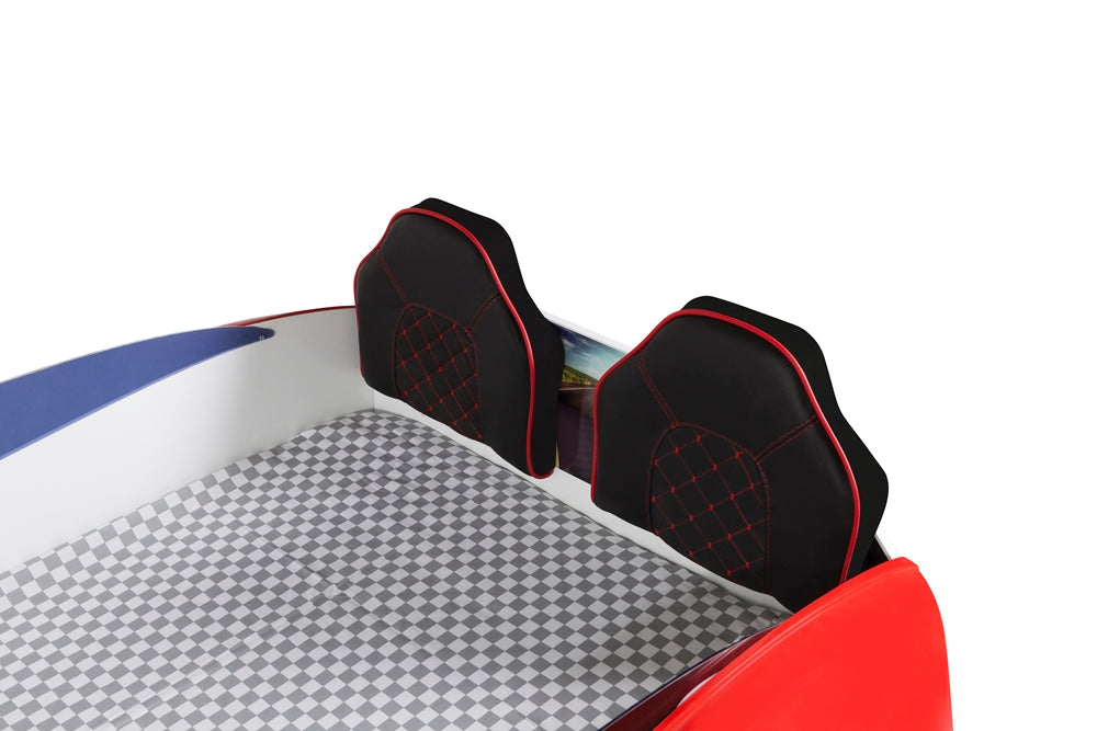 Einzelbett in Form eines ASTON-Sportwagens, rot, inklusive Matratze.