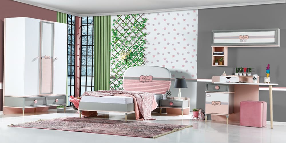 Komplettes Schlafzimmer für Mädchen mit 100x200 Bett Mod. „Elegant“