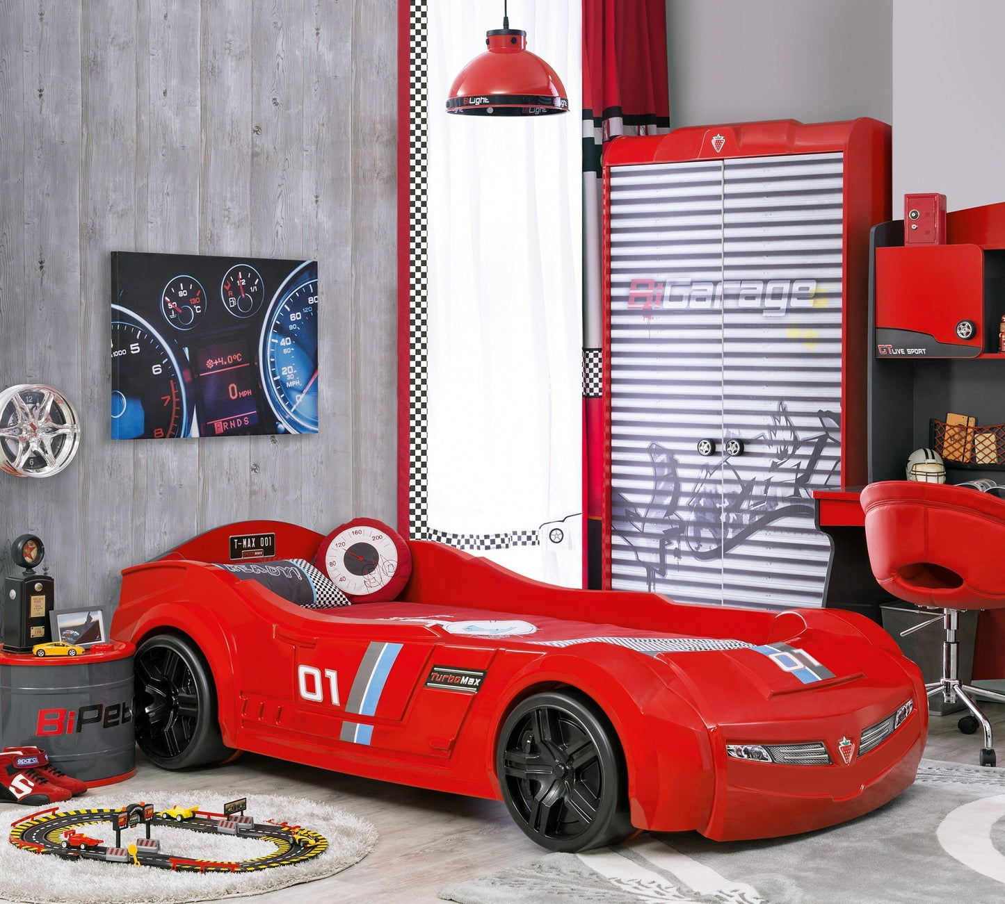 Turbo Max Auto Bettauto für Kinder (Rot) (90x195 cm)
