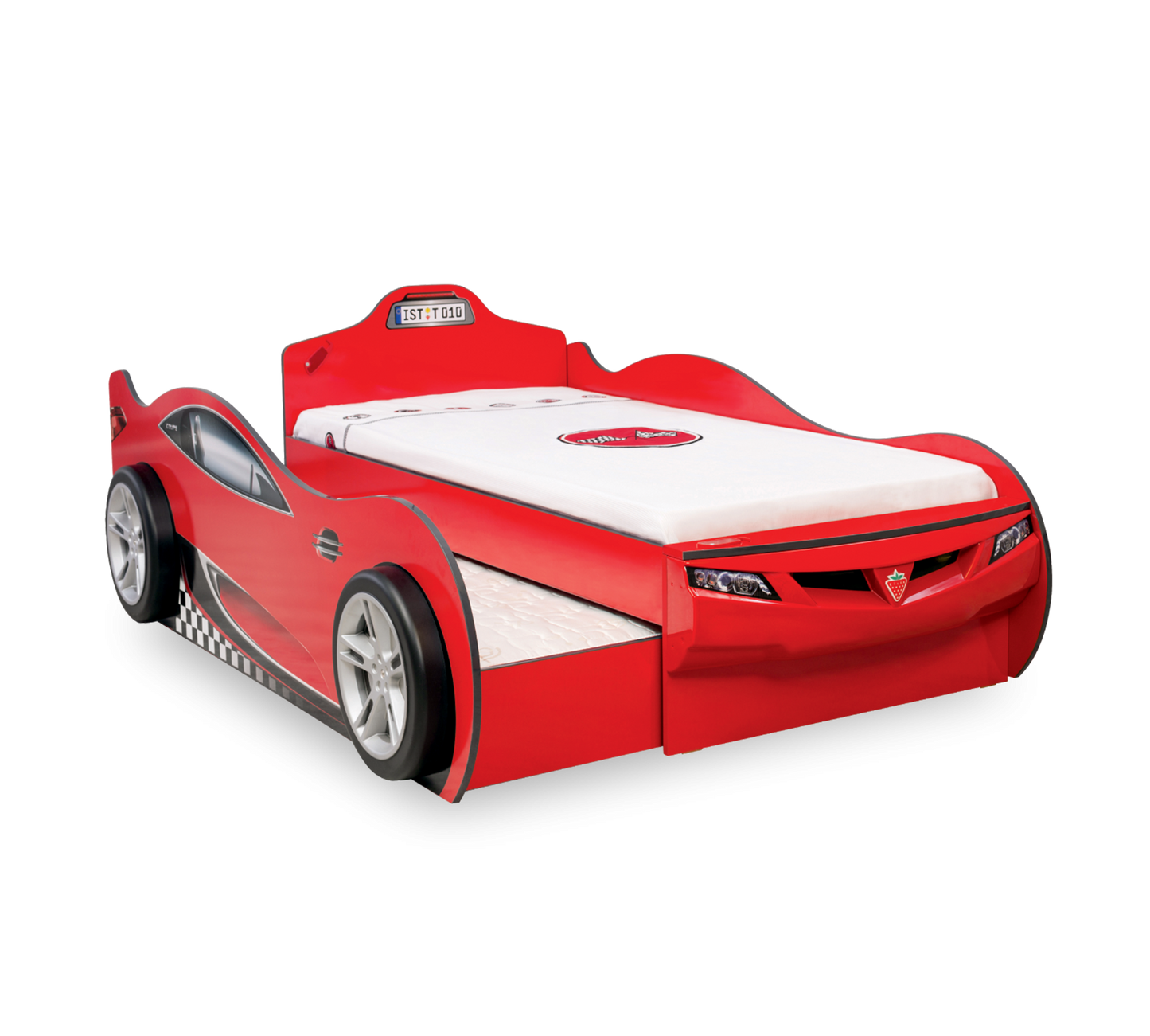 Coupé Autobettauto für Kinder (mit Freundbett) (rot) (90x190 - 90x180 cm)