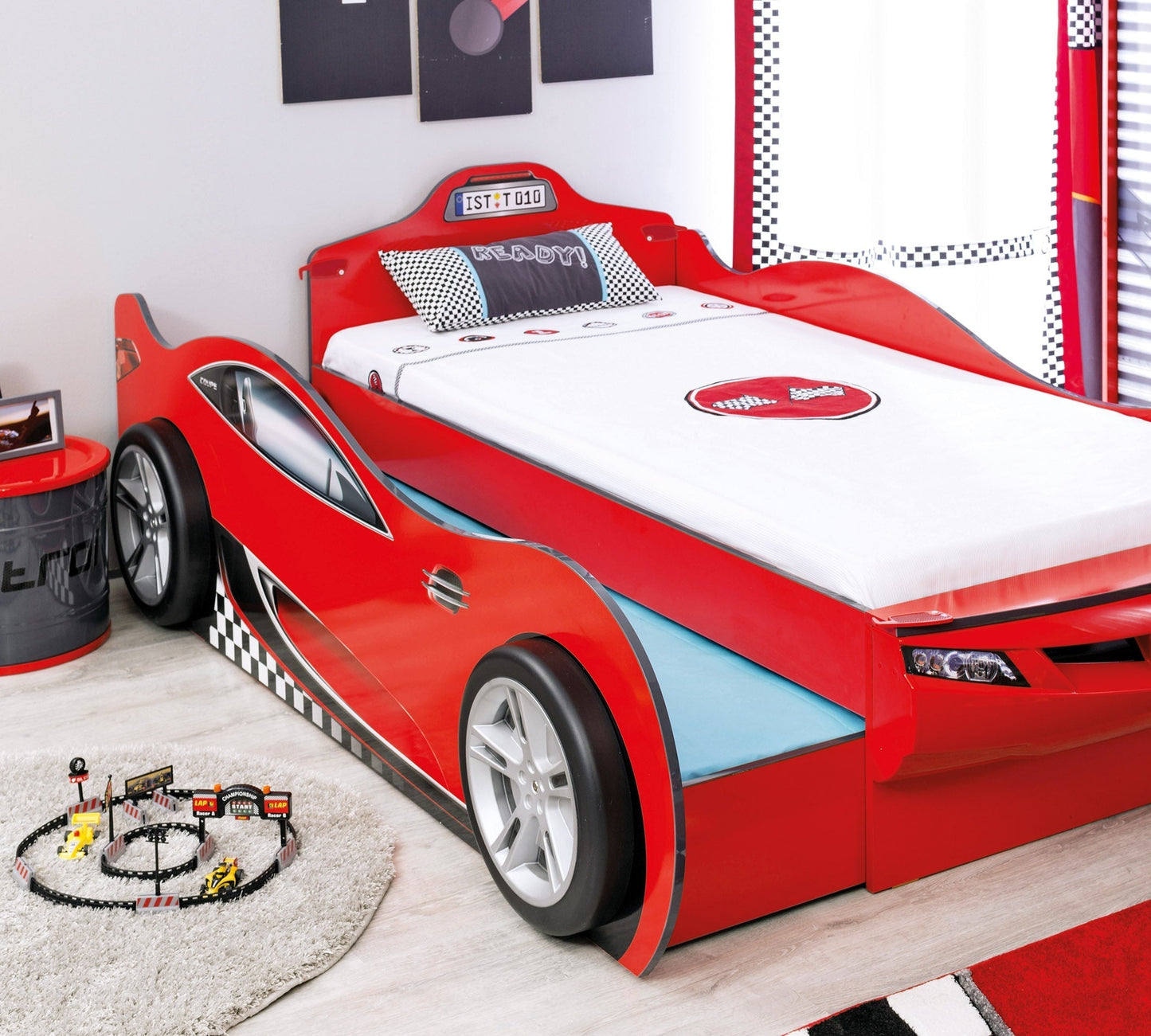 Coupé Autobettauto für Kinder (mit Freundbett) (rot) (90x190 - 90x180 cm)