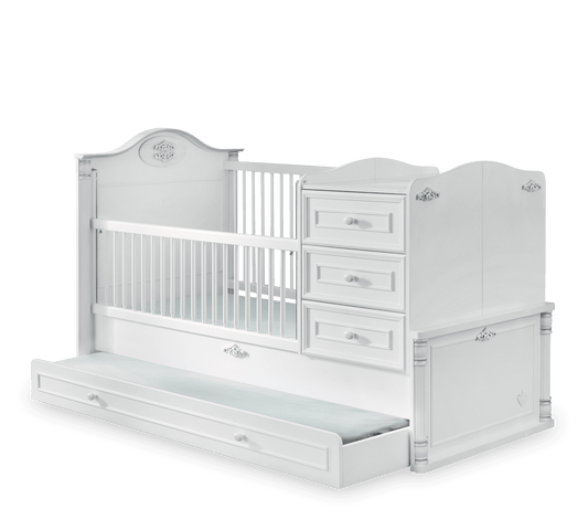 Romantisches umwandelbares Babybett (mit Elternbett) (80x180 cm)