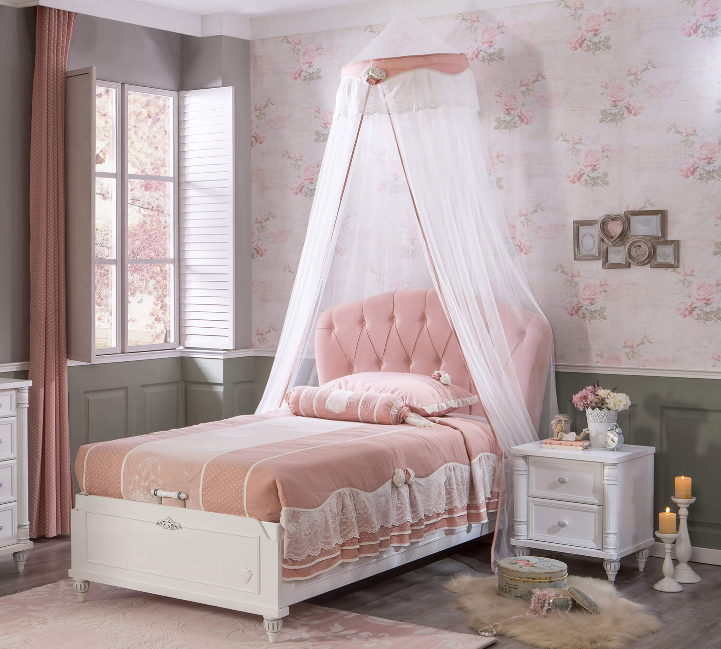 Letto Romantic Testata In Tessuto Con Rete (100x200 Cm)