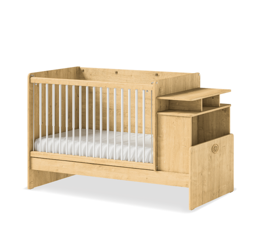 Verwandelbares Kinderbett Moka Baby mit Tisch und Teleskopgriff (70 x 115–70 x 140 cm)