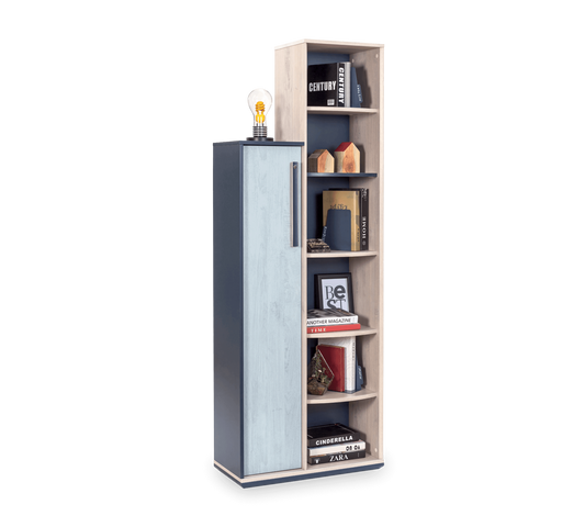 Trio-Bücherregal mit Behälter