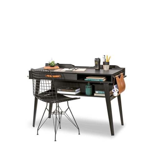 Kleiner Schreibtisch aus dunklem Metall