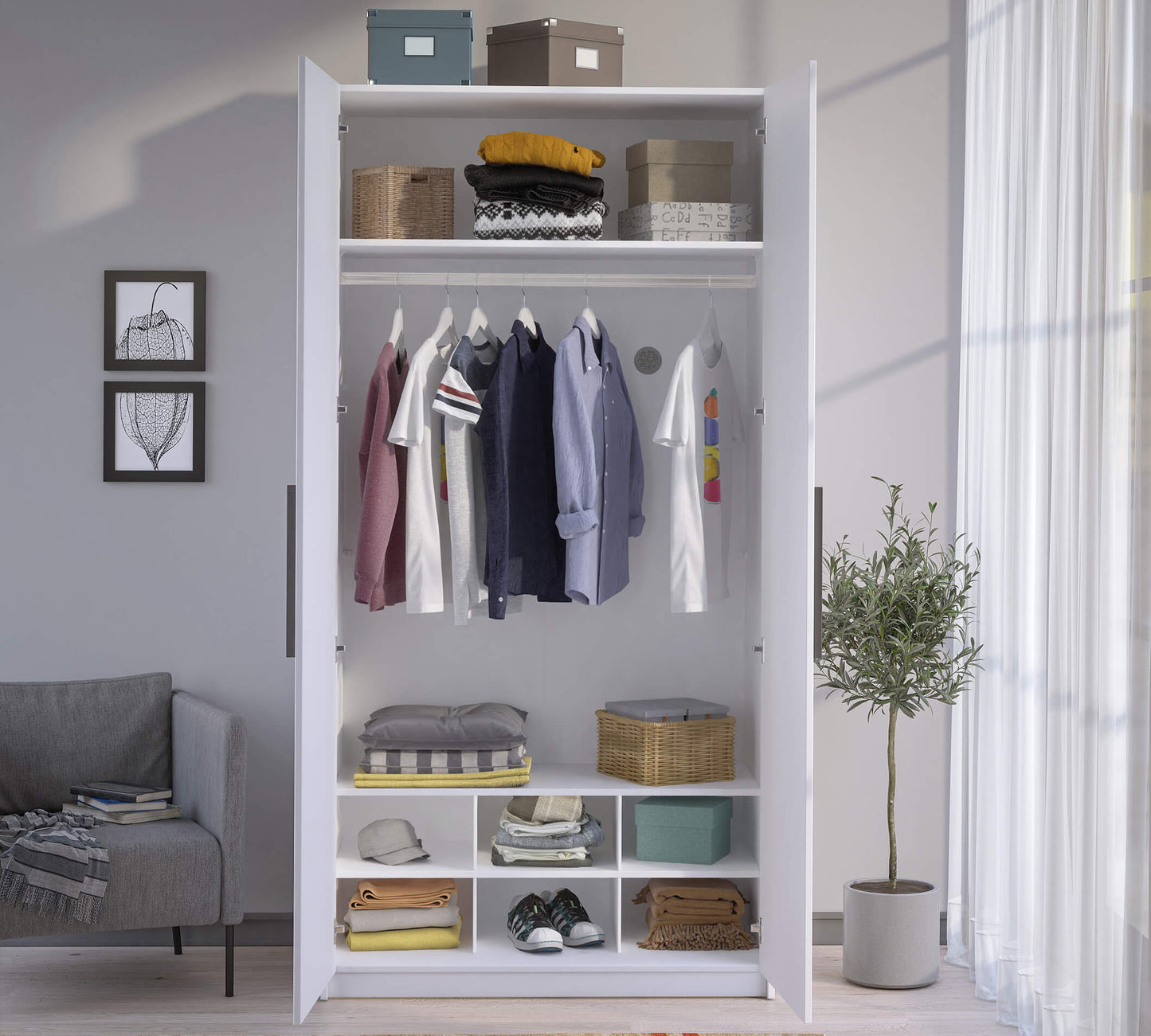 Weißer 2-türiger Kleiderschrank