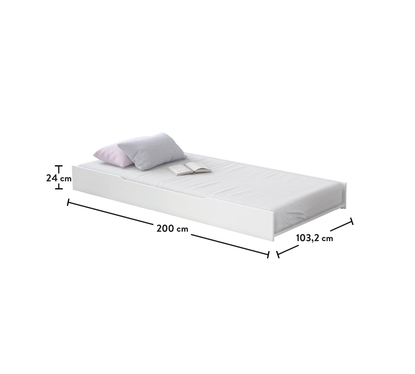 Rustikales weißes Ausziehbett (100 x 200 cm)