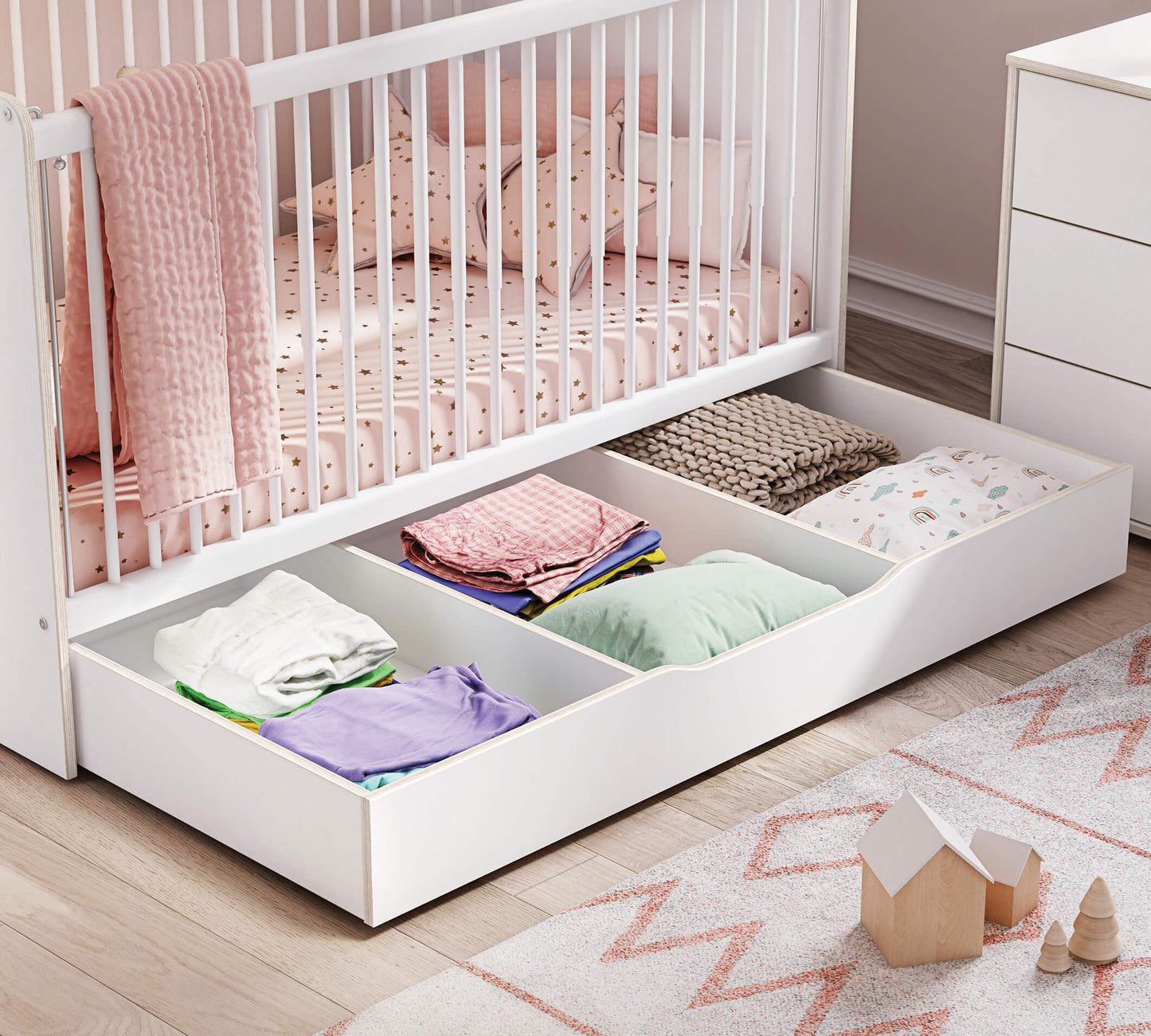 Montes White Lift Kinderbett für Babys (70x140 cm)