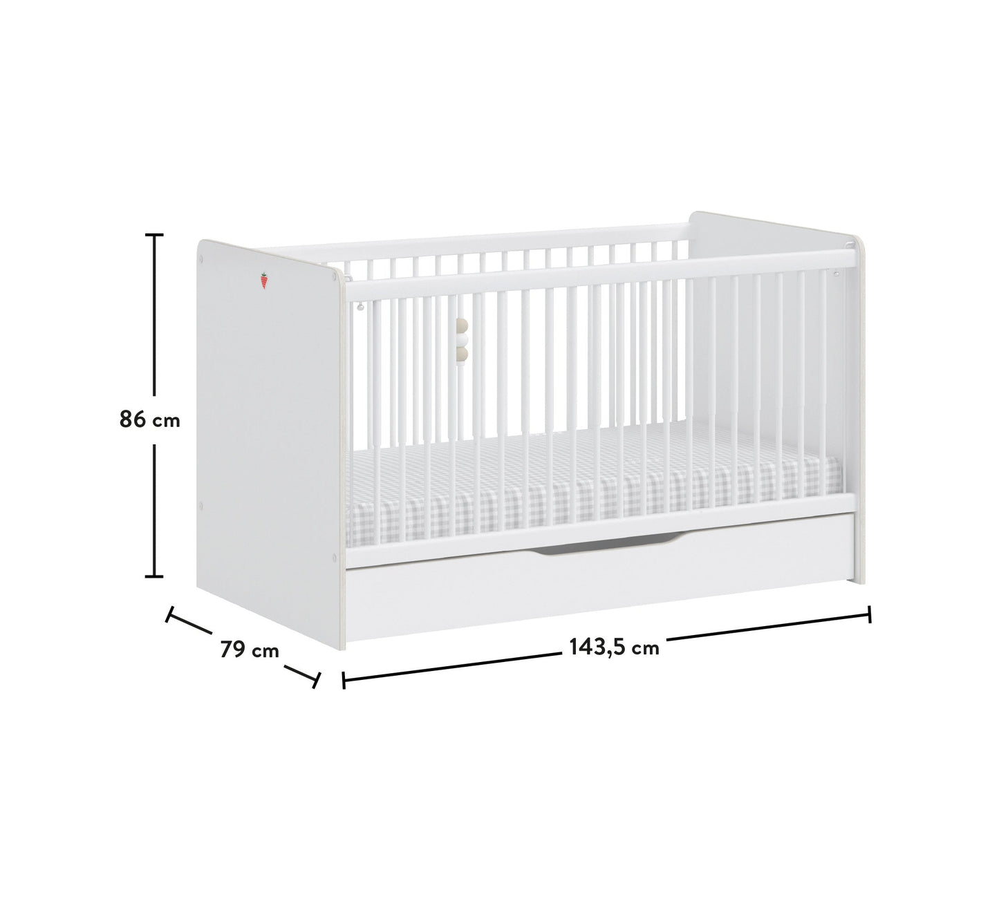 Montes White Lift Kinderbett für Babys (70x140 cm)