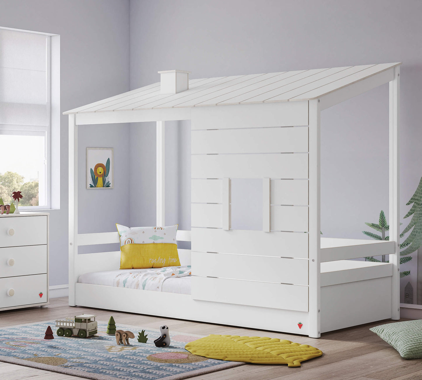 Letto Bianco Montes Con Tetto In Legno