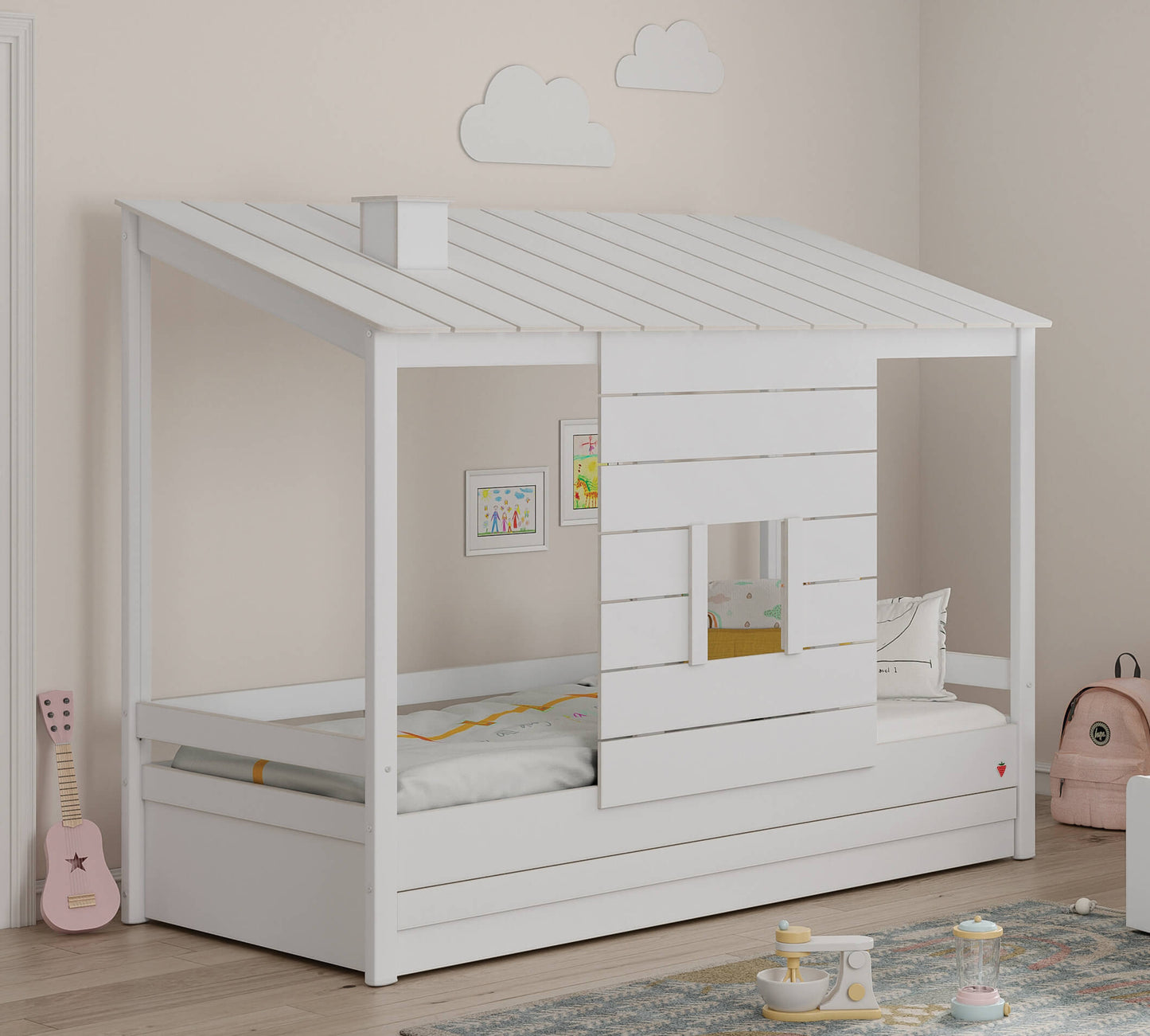 Letto Bianco Montes Con Tetto In Legno